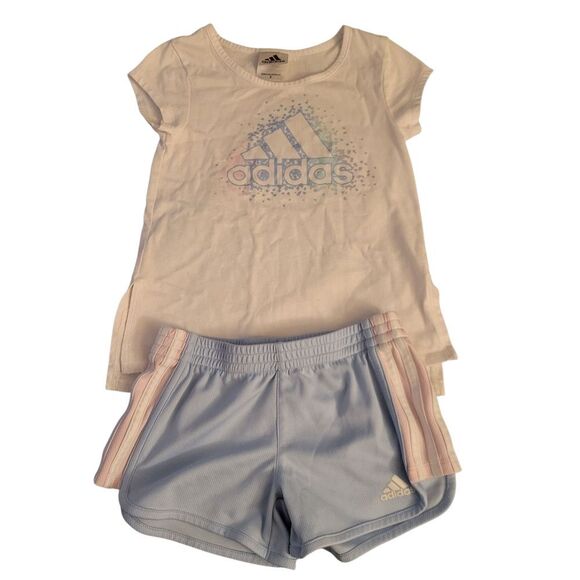 Adidas White Tee and Blue Shorts Set - Picture 1 of 6